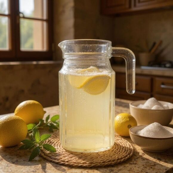 VINTAGE 1940s ARC FRANCE REFRIGERATOR CLEAR GLASS MILK,JUICE,WATER PITCHER - Picture 1 of 9